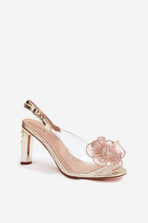 sandálias com salto com enfeites I Kryształkami D&A MR52-236 cor dourada