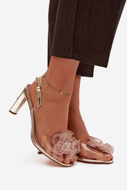 sandálias com salto com enfeites I Kryształkami D&A MR52-236 cor dourada