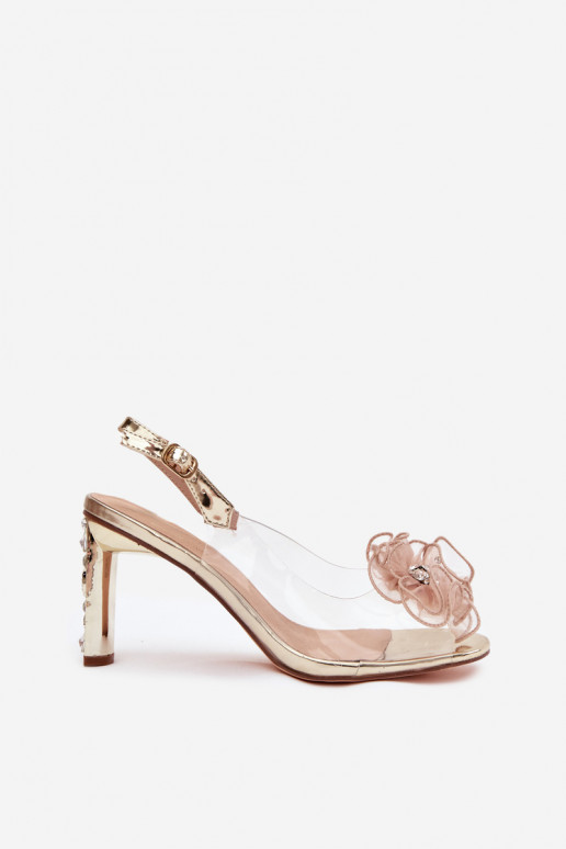 sandálias com salto com enfeites I Kryształkami D&A MR52-236 cor dourada