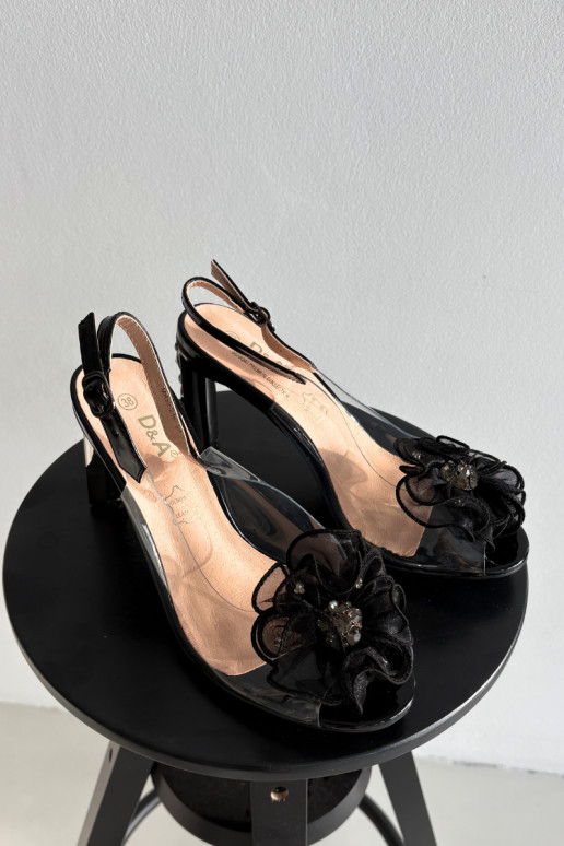 sandálias com salto com enfeites I Kryształkami D&A MR52-236 cor preta