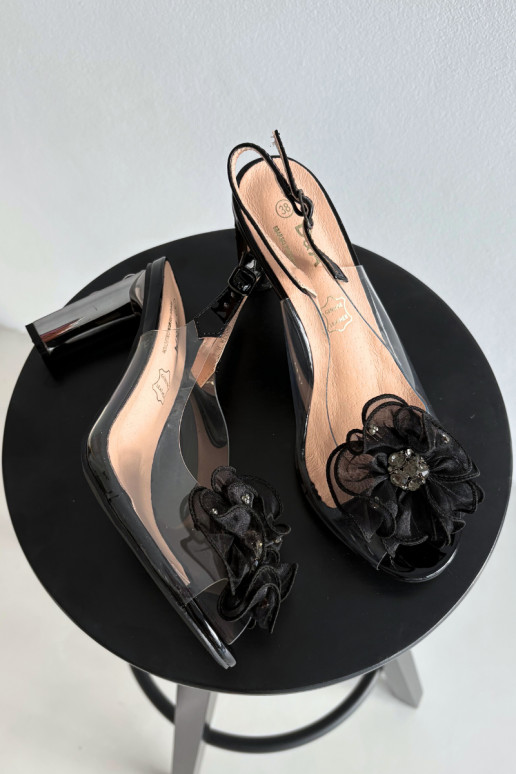 sandálias com salto com enfeites I Kryształkami D&A MR52-236 cor preta