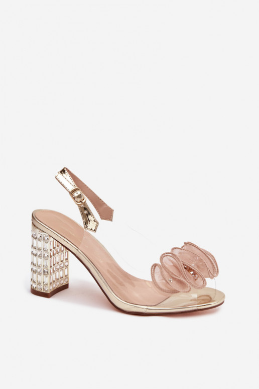 sandálias com salto com olhos brilhantes D&A MR52-237 cor dourada
