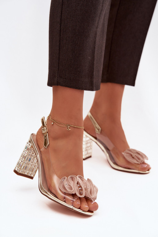 sandálias com salto com olhos brilhantes D&A MR52-237 cor dourada