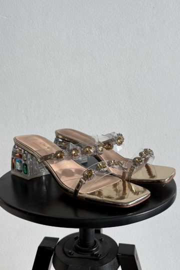 Chinelos femininos com olhos brilhantes D&A MR1037-02 cor dourada