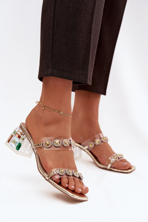 Chinelos femininos com olhos brilhantes D&A MR1037-02 cor dourada