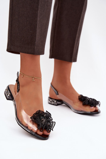 Transparente sandálias De salto baixo com olhos brilhantes E decoração D&A MR52-230 cor preta