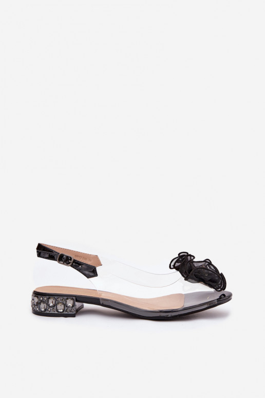 Transparente sandálias De salto baixo com olhos brilhantes E decoração D&A MR52-230 cor preta