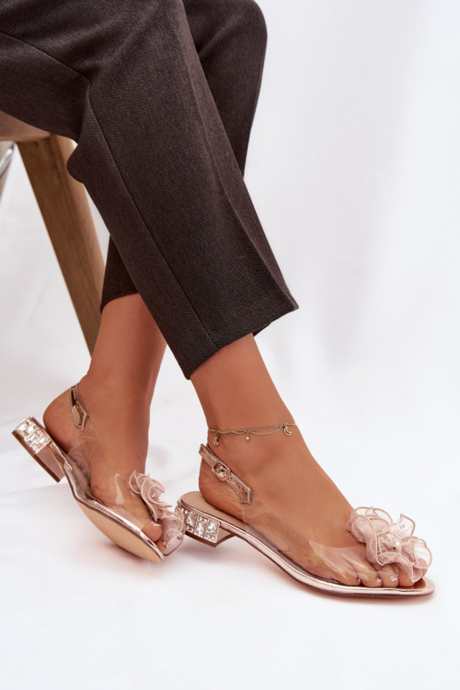 Transparente sandálias De salto baixo com olhos brilhantes E decoração D&A MR52-230 cor ouro rosa