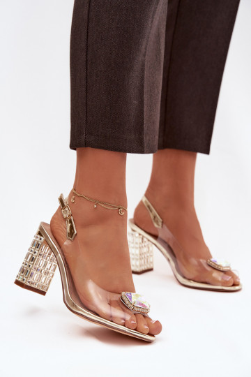 Transparente sandálias com salto com olhos brilhantes D&A MR52-239 cor dourada