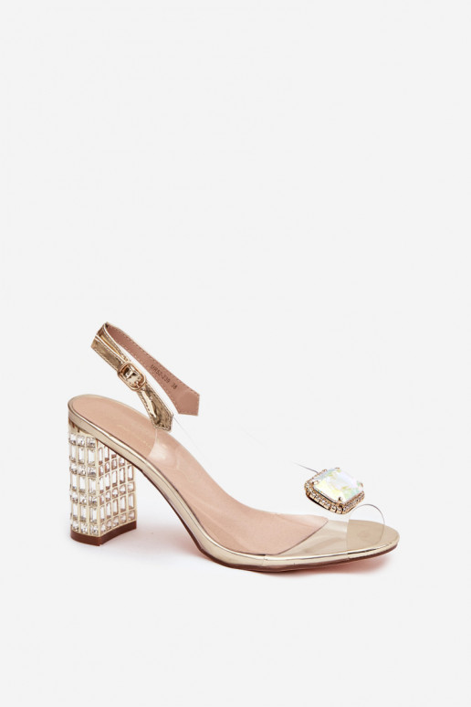 Transparente sandálias com salto com olhos brilhantes D&A MR52-239 cor dourada