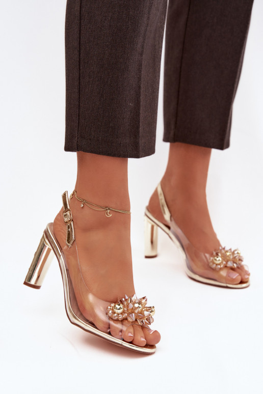Transparente sandálias com salto com lindos detalhes D&A MR52-232 cor dourada