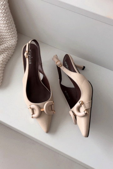 Sandálias femininas com salto fino Com decorações Detalem cor de marfim Brienne