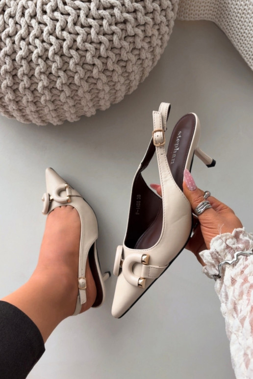 Sandálias femininas com salto fino Com decorações Detalem cor de marfim Brienne