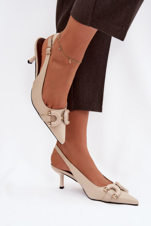 Sandálias femininas com salto fino Com decorações Detalem cor de marfim Brienne