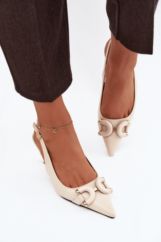 Sandálias femininas com salto fino Com decorações Detalem cor de marfim Brienne