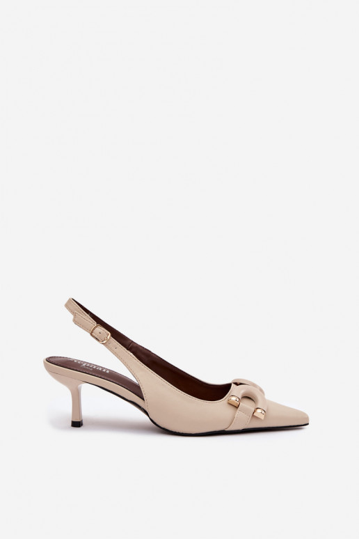 Sandálias femininas com salto fino Com decorações Detalem cor de marfim Brienne