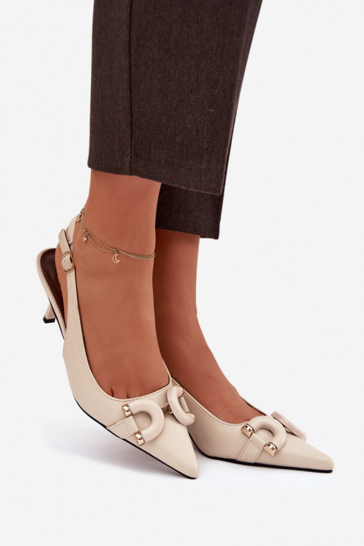 Sandálias femininas com salto fino Com decorações Detalem cor de marfim Brienne