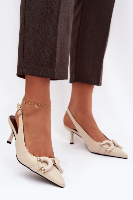 Sandálias femininas com salto fino Com decorações Detalem cor de marfim Brienne