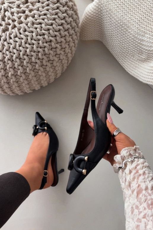 Sandálias femininas com salto fino Com decorações Detalem cor preta Brienne