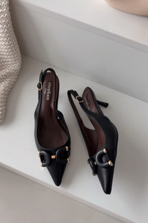 Sandálias femininas com salto fino Com decorações Detalem cor preta Brienne