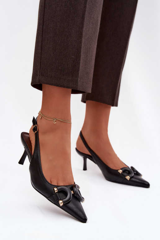 Sandálias femininas com salto fino Com decorações Detalem cor preta Brienne