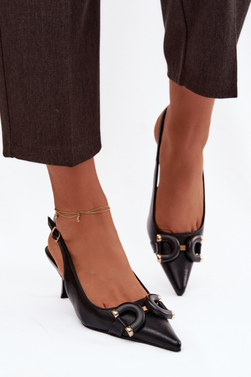 Sandálias femininas com salto fino Com decorações Detalem cor preta Brienne