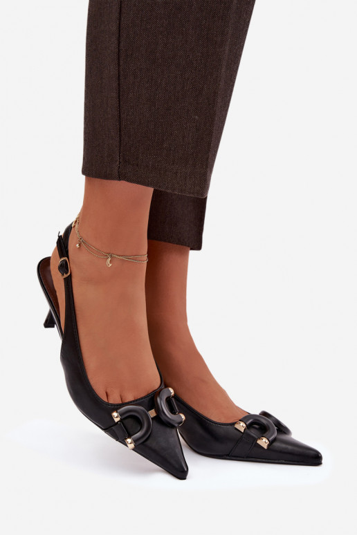 Sandálias femininas com salto fino Com decorações Detalem cor preta Brienne