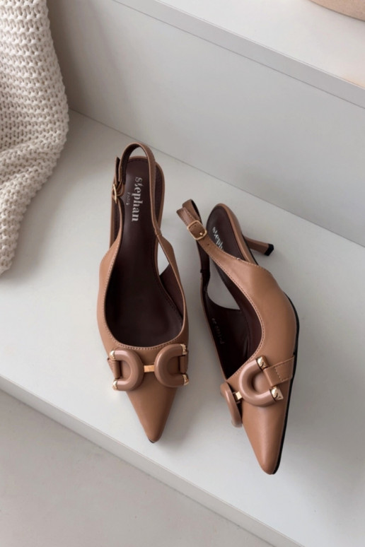 Sandálias femininas com salto fino Com decorações Detalem cor marrom Brienne