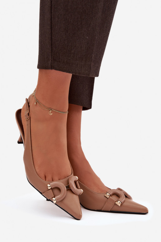 Sandálias femininas com salto fino Com decorações Detalem cor marrom Brienne