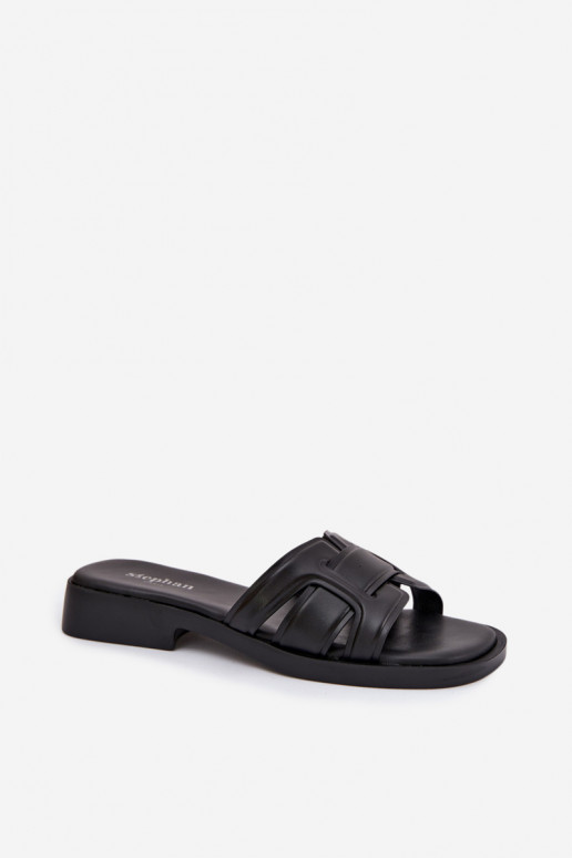 Chinelos femininos com salto largo cor preta Lorania