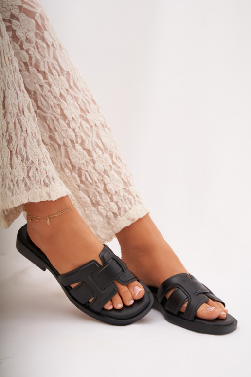 Chinelos femininos com salto largo cor preta Lorania