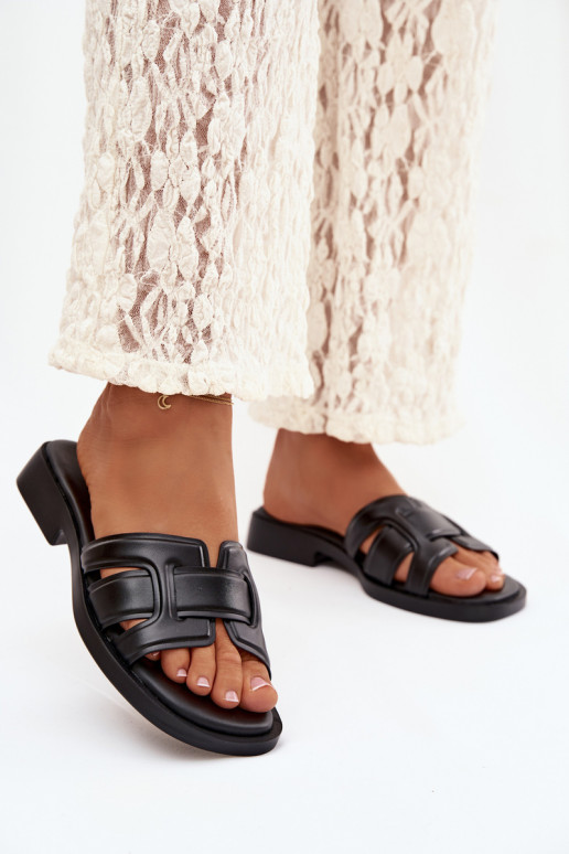 Chinelos femininos com salto largo cor preta Lorania