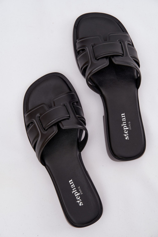 Chinelos femininos com salto largo cor preta Lorania