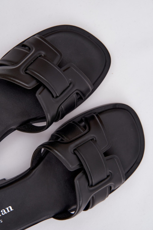 Chinelos femininos com salto largo cor preta Lorania