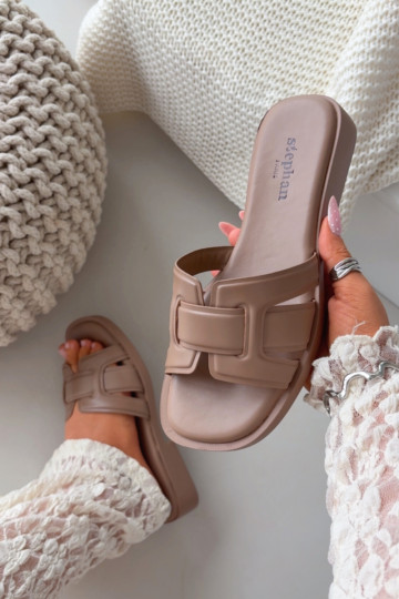 Chinelos femininos com salto largo bege Lorania 2