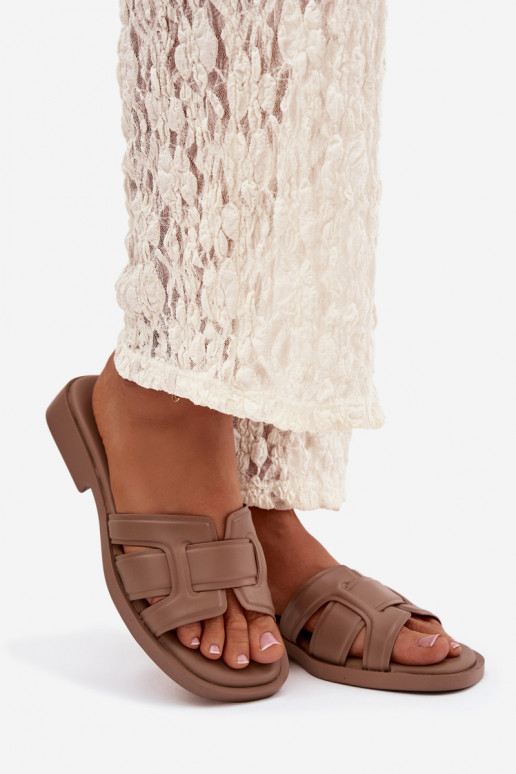 Chinelos femininos com salto largo bege Lorania