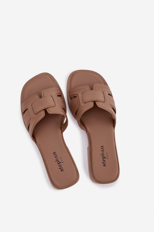 Chinelos femininos com salto largo bege Lorania