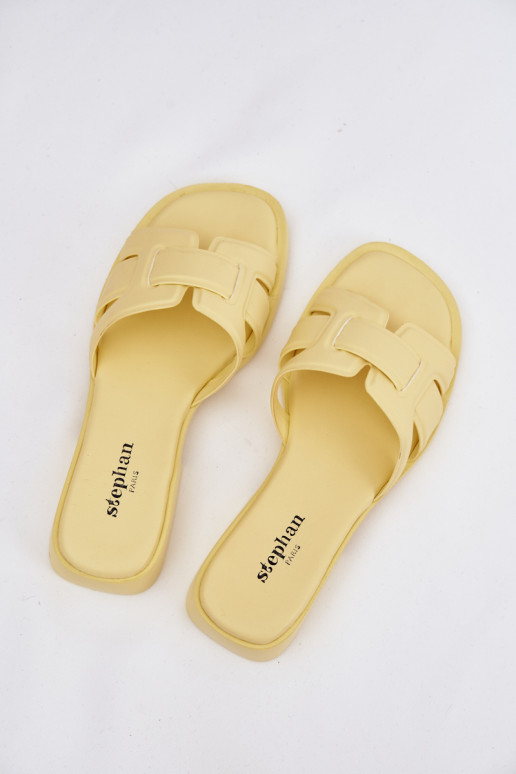 Chinelos femininos com salto largo cor amarela Lorania