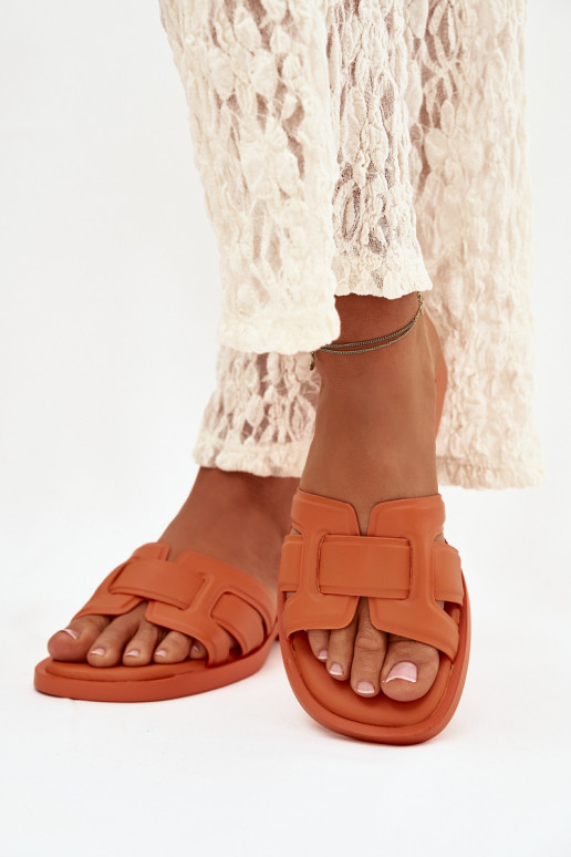 Chinelos femininos com salto largo cor laranja Lorania