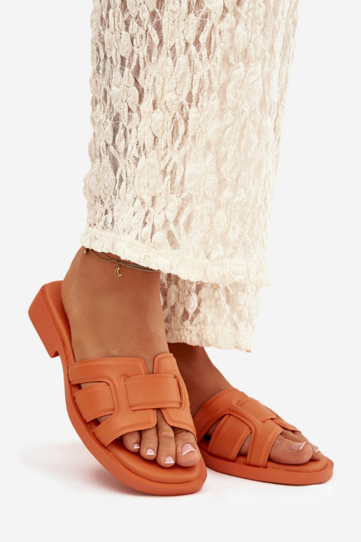 Chinelos femininos com salto largo cor laranja Lorania