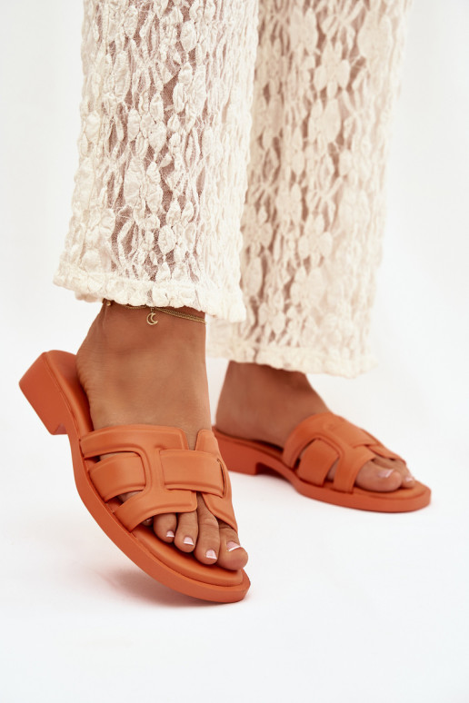 Chinelos femininos com salto largo cor laranja Lorania