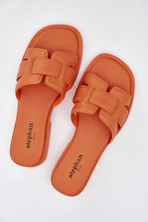Chinelos femininos com salto largo cor laranja Lorania