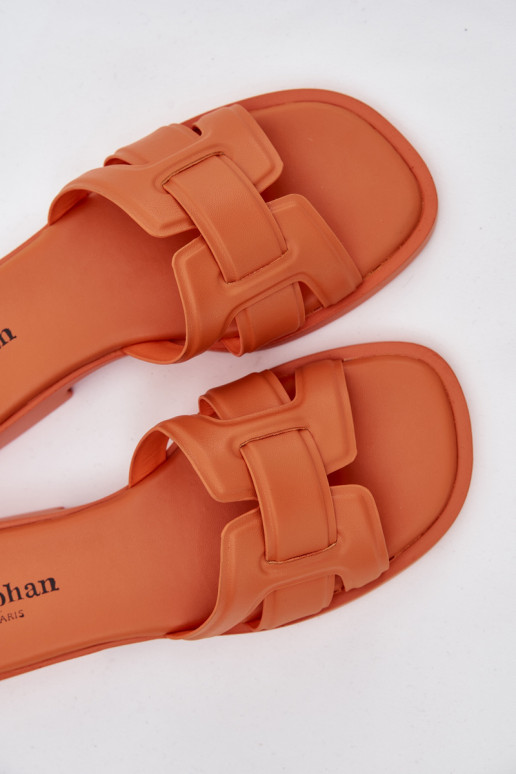 Chinelos femininos com salto largo cor laranja Lorania