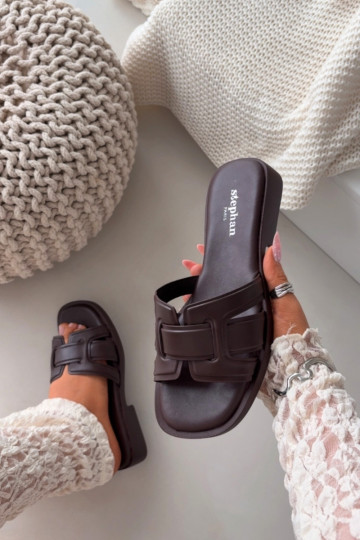 Chinelos femininos com salto largo CzekoladoParae Lorania 2