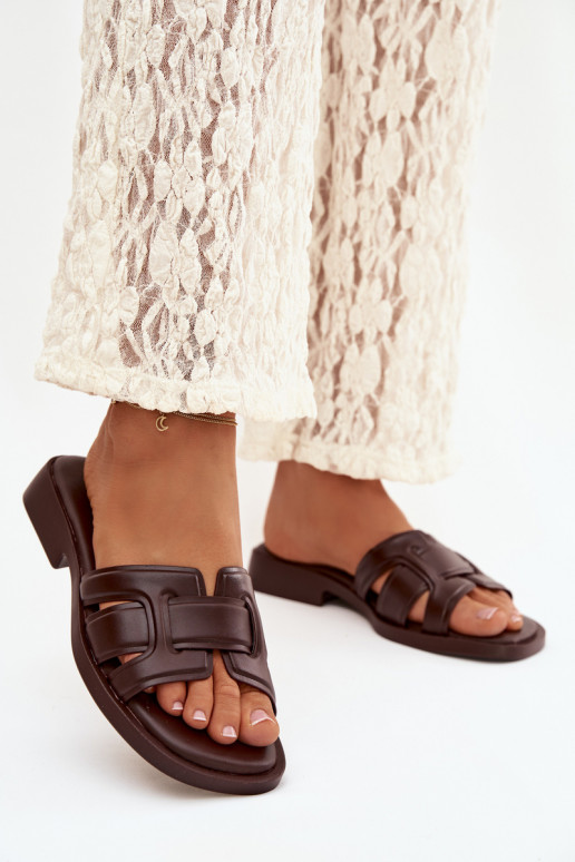 Chinelos femininos com salto largo CzekoladoParae Lorania