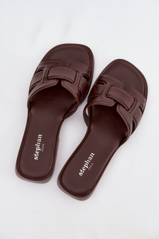 Chinelos femininos com salto largo CzekoladoParae Lorania