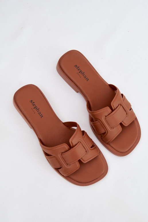 Chinelos femininos com salto largo cor marrom Lorania