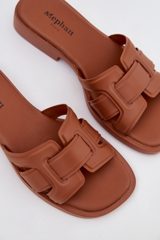 Chinelos femininos com salto largo cor marrom Lorania