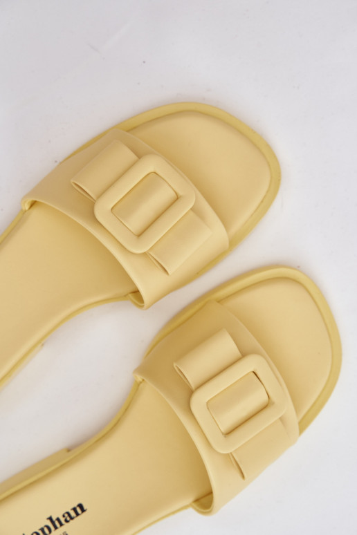 Chinelos femininos com salto largo com fivelas cor amarela Melivra
