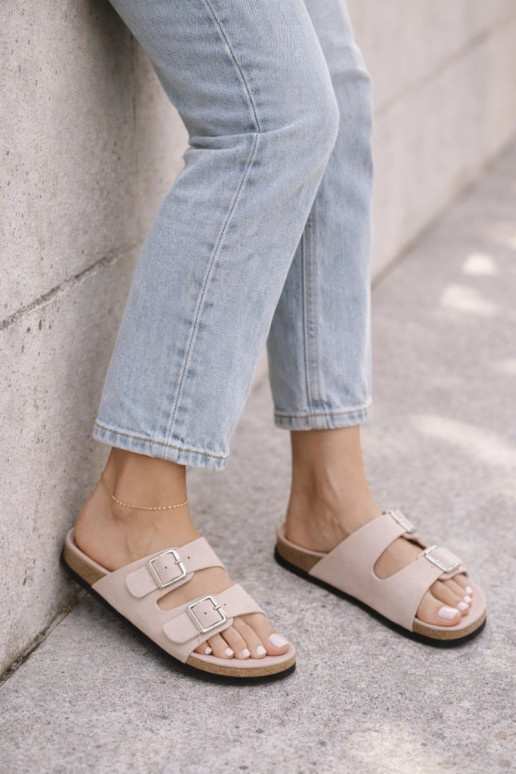 Chinelos femininos com fivelas Tom rosa claro Oliena